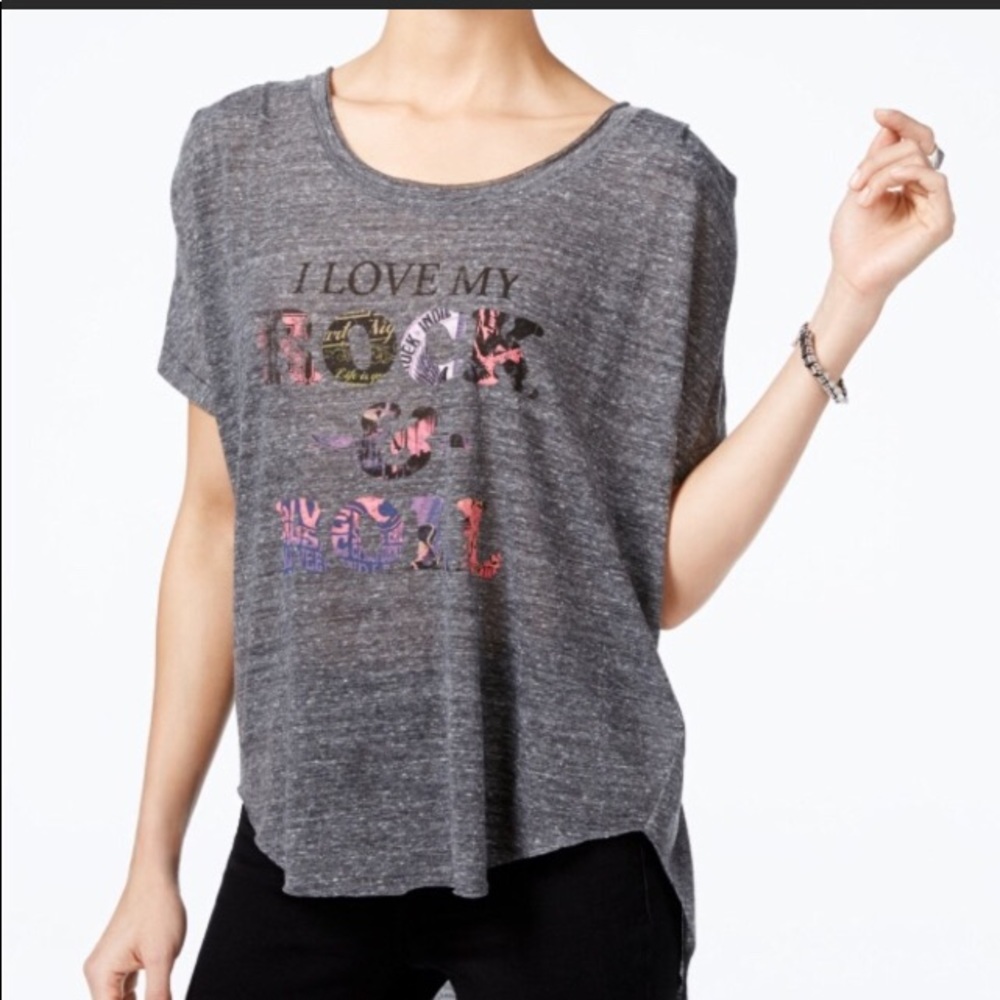 William Rast too graphic Tee size XS Gray “I love rock and roll” festival whimsy